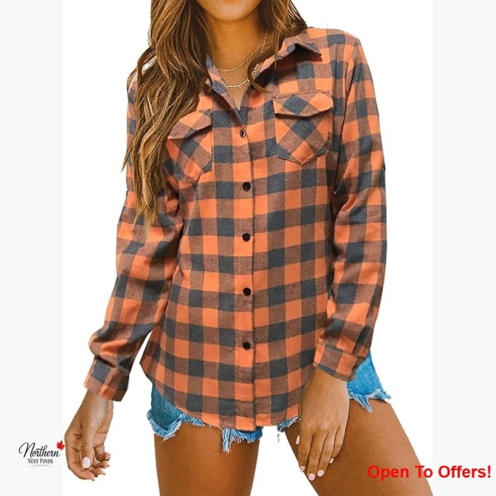 Cuffed Long Sleeve Boyfriend Button Down Plaid Flannel Shirt